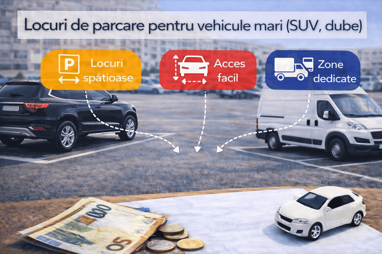 Locuri de parcare pentru vehicule mari (SUV, dube)
