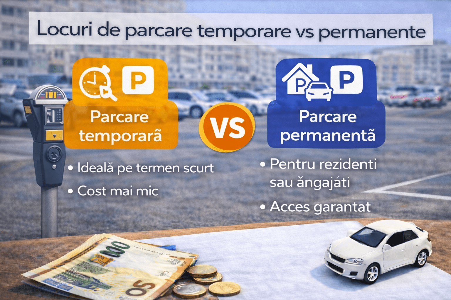 Locuri de parcare temporare vs permanente